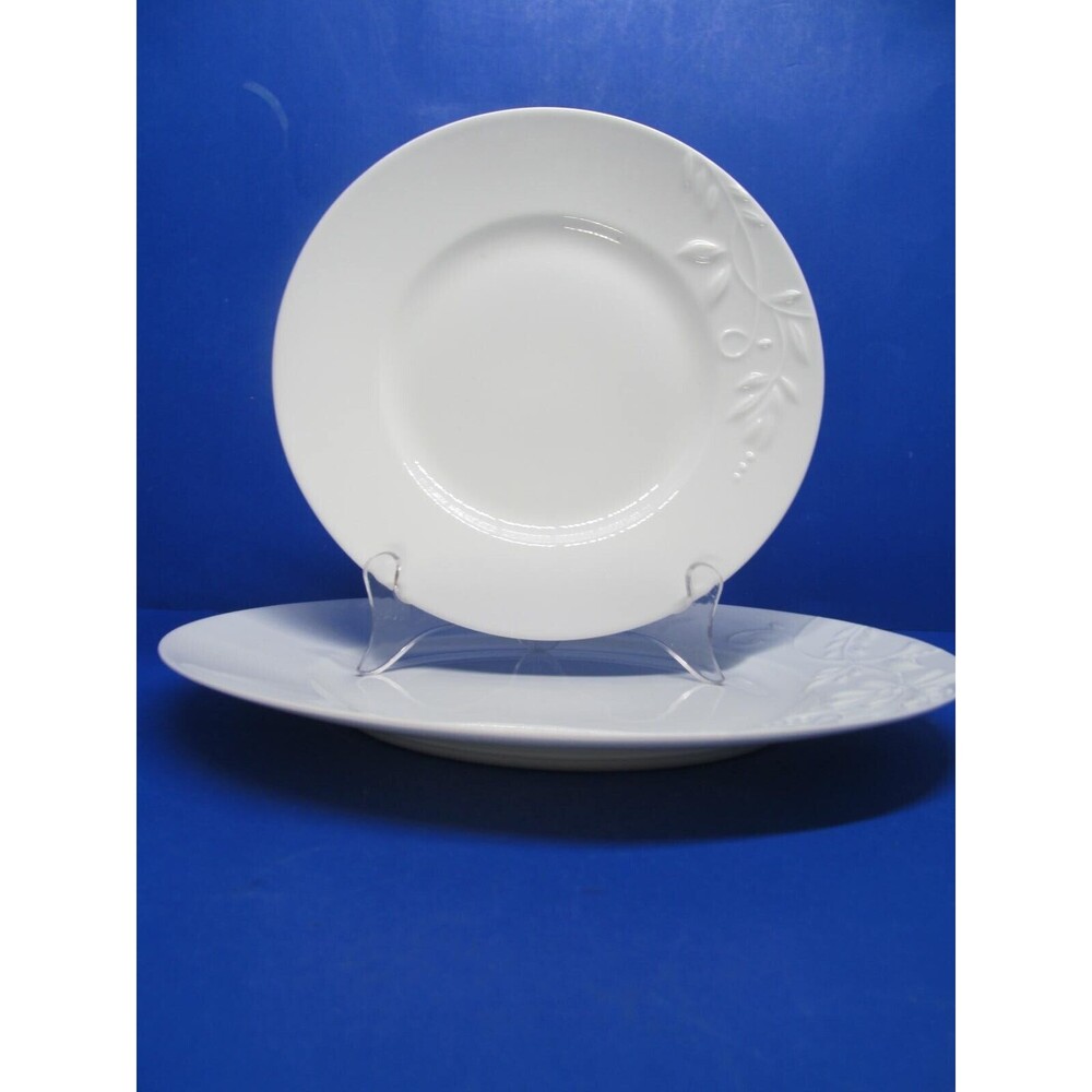 222 Fifth Romance White Bone China 11" Dinner Plate And 9" Salad Plate EUC
